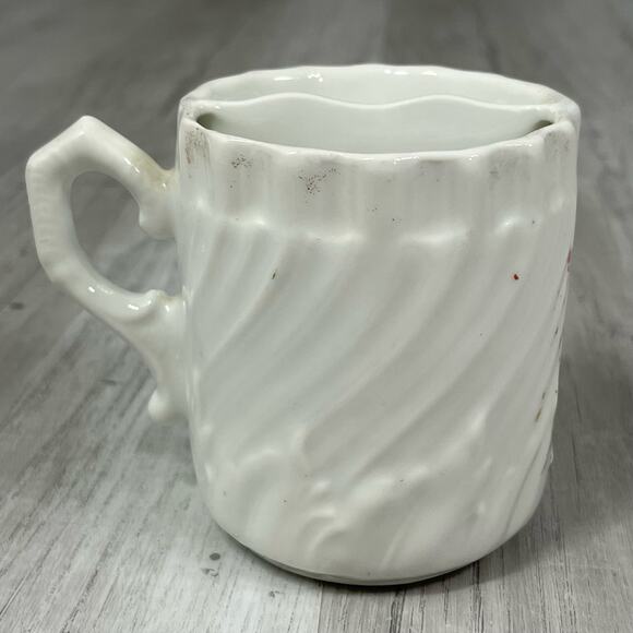 Antique Floral Shaving Scuttle Mug Delicate Flower Design Diagonal Swirl Texture - Picture 4 of 6